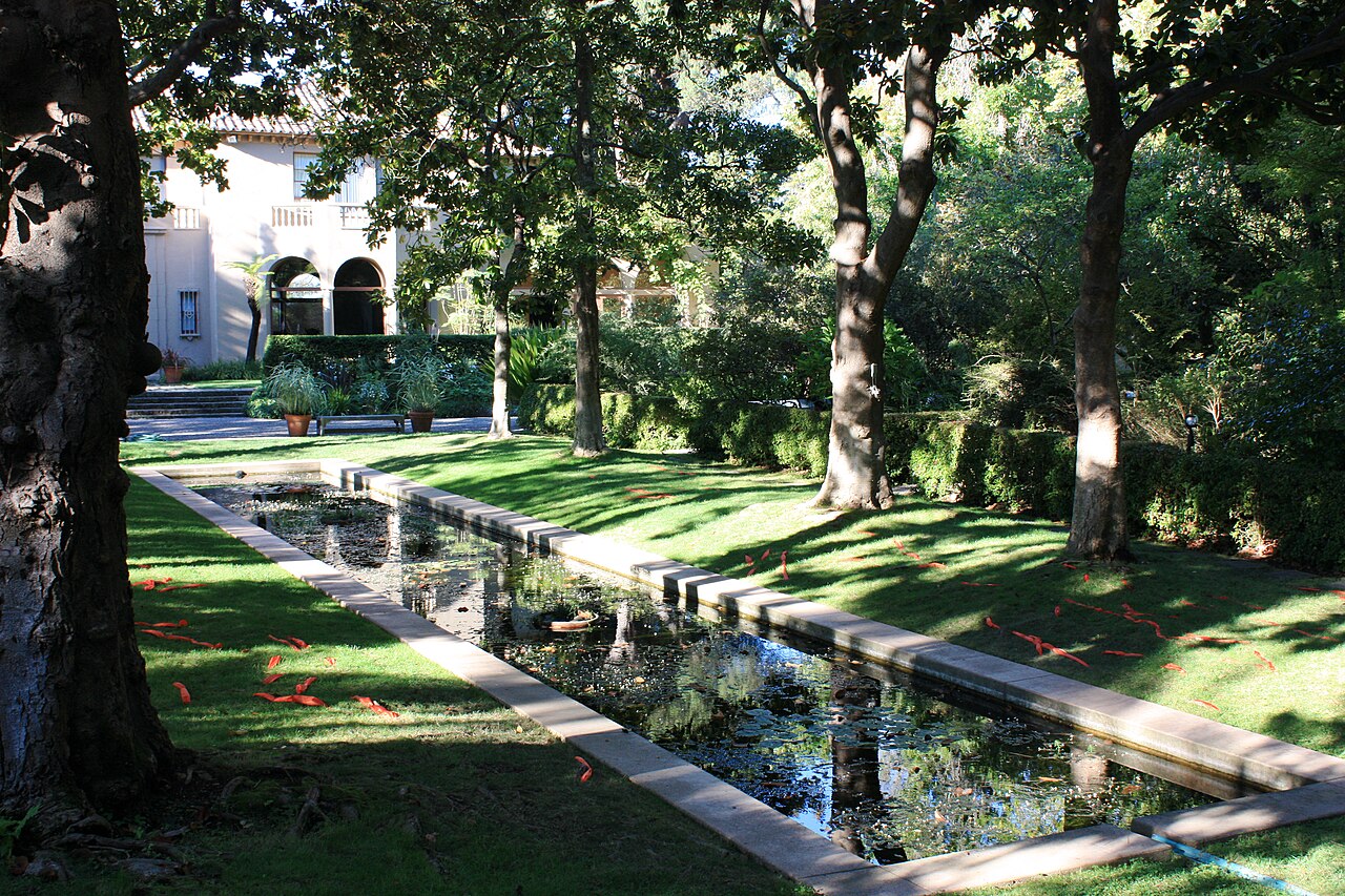 Reflecting pond and landscaped garden at Blake Garden in Kensington